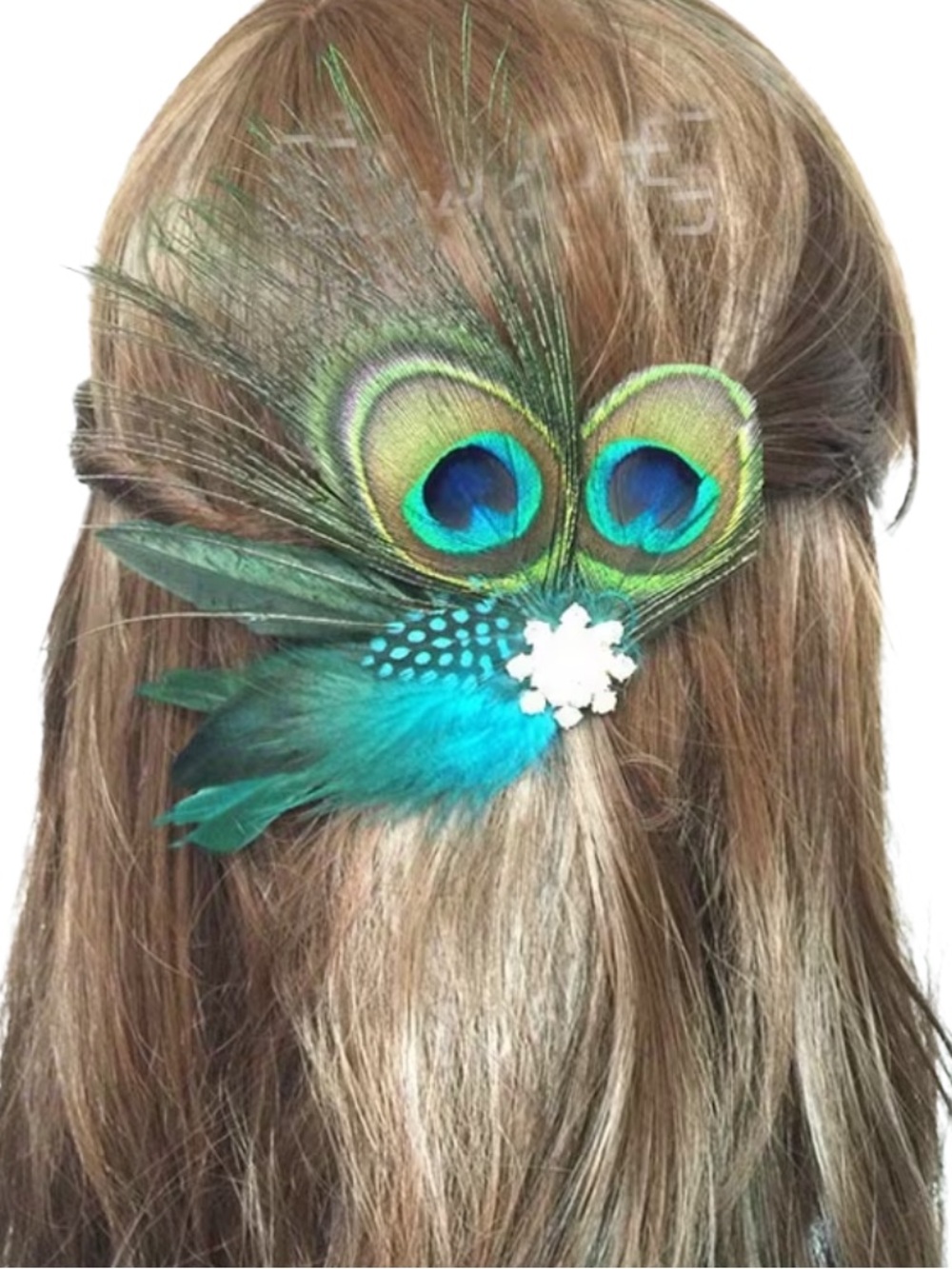 Bohemian Peacock Feather Rhinestone Iridescent Fascinator Hair Clip Flapper NWOT